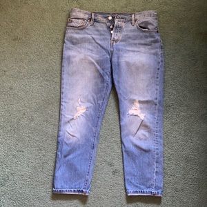 Levi’s 501 ct light medium wash and distressed
